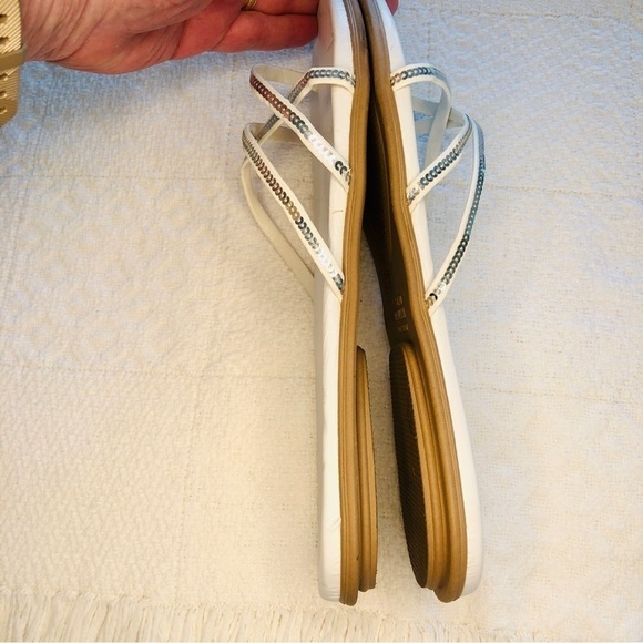 Sanabella Sandal White Silver Sequin Strap Flip Flop Italian Made size 8 US 38EU - Picture 8 of 15